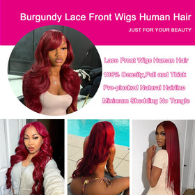 QZOQZO Burgundy Lace Front Wig 34 Inch back view