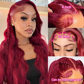 QZOQZO Burgundy Lace Front Wig 34 Inch side view