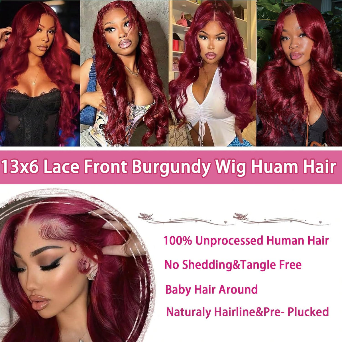 QZOQZO Burgundy Lace Front Wig back view