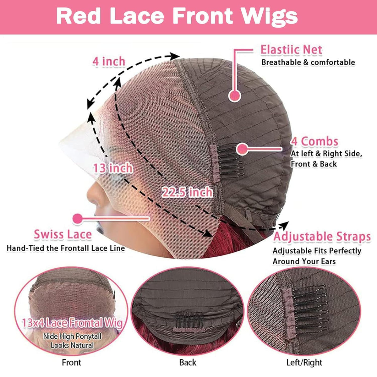 QZOQZO Burgundy Lace Front Wig close-up of lace