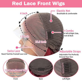 QZOQZO Burgundy Lace Front Wig close-up of lace