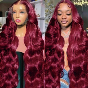 QZOQZO Burgundy Lace Front Wig on a mannequin