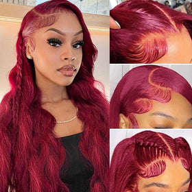QZOQZO Burgundy Lace Front Wig on mannequin