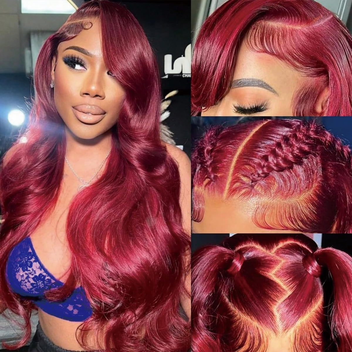 QZOQZO Burgundy Lace Front Wig side view
