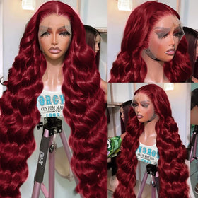 QZOQZO Burgundy Lace Front Wig side view showing texture