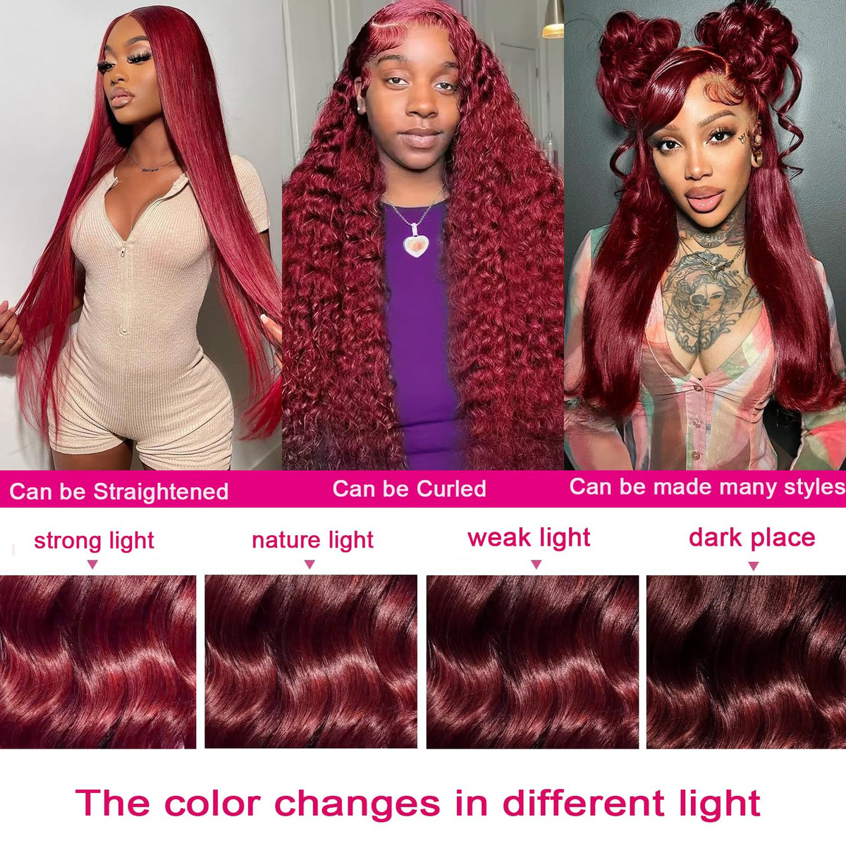 QZOQZO Burgundy Lace Front Wig with adjustable straps