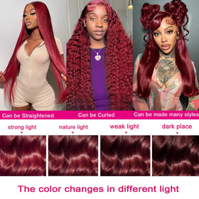 QZOQZO Burgundy Lace Front Wig with adjustable straps