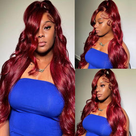 QZOQZO Burgundy Lace Front Wig with natural look