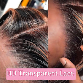 QZOQZO Ombre Lace Front Wig 1B/30 highlight close-up of lace