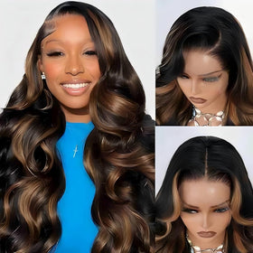 QZOQZO Ombre Lace Front Wig 1B/30 highlight on model