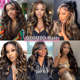 QZOQZO Ombre Lace Front Wig 1B/30 highlight styled