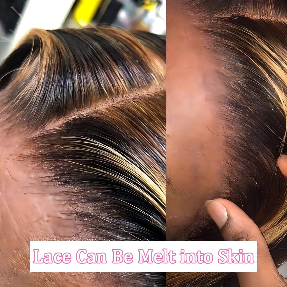 QZOQZO Ombre Lace Front Wig 28 Inch close-up of HD transparent lace