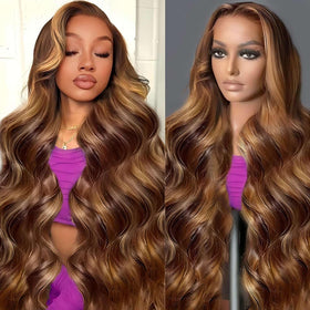 QZOQZO Ombre Lace Front Wig 28 Inch front view in honey blonde
