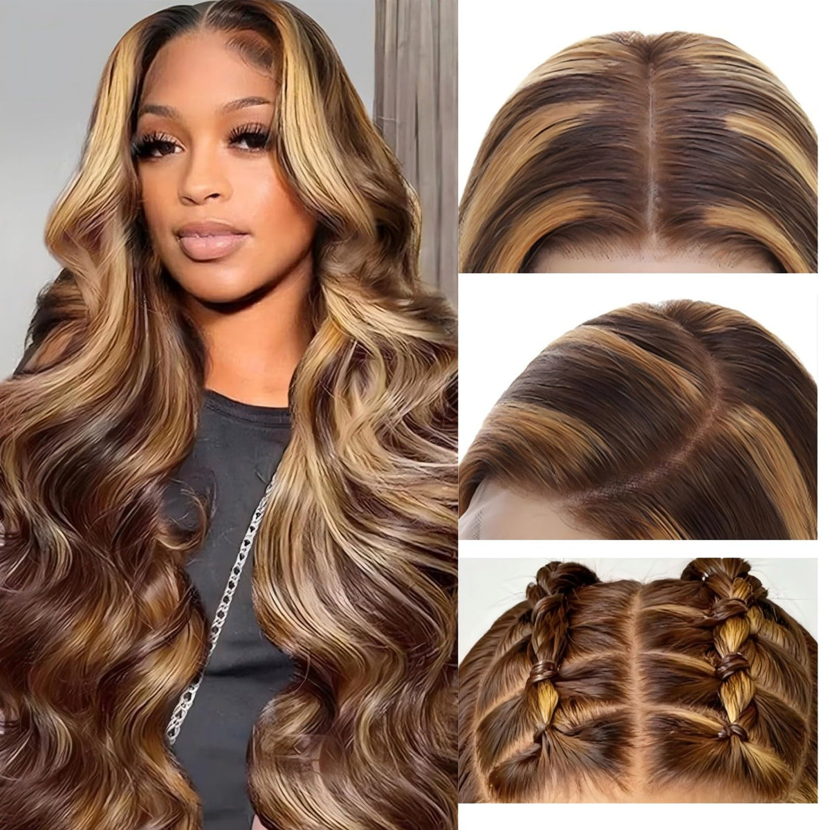 QZOQZO Ombre Lace Front Wig 28 Inch side view showing body wave texture