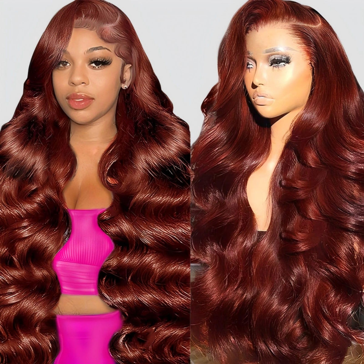 QZOQZO Reddish Brown Lace Front Wig 26 Inch front view