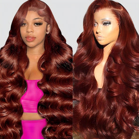 QZOQZO Reddish Brown Lace Front Wig 26 Inch front view
