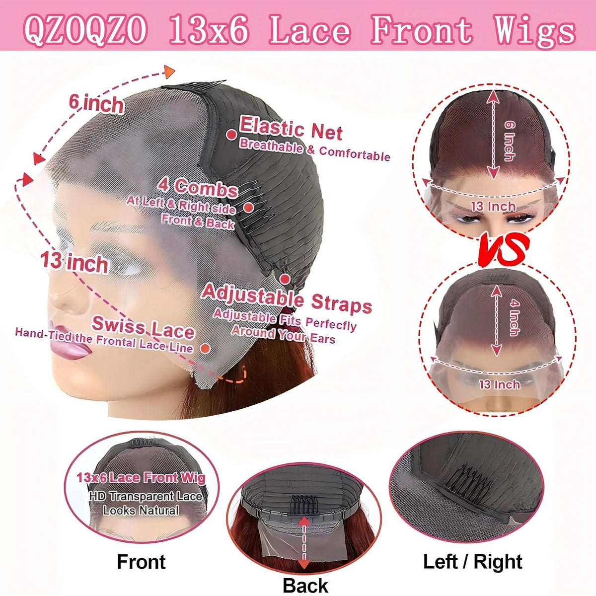 QZOQZO Reddish Brown Lace Front Wig 30 Inch back view
