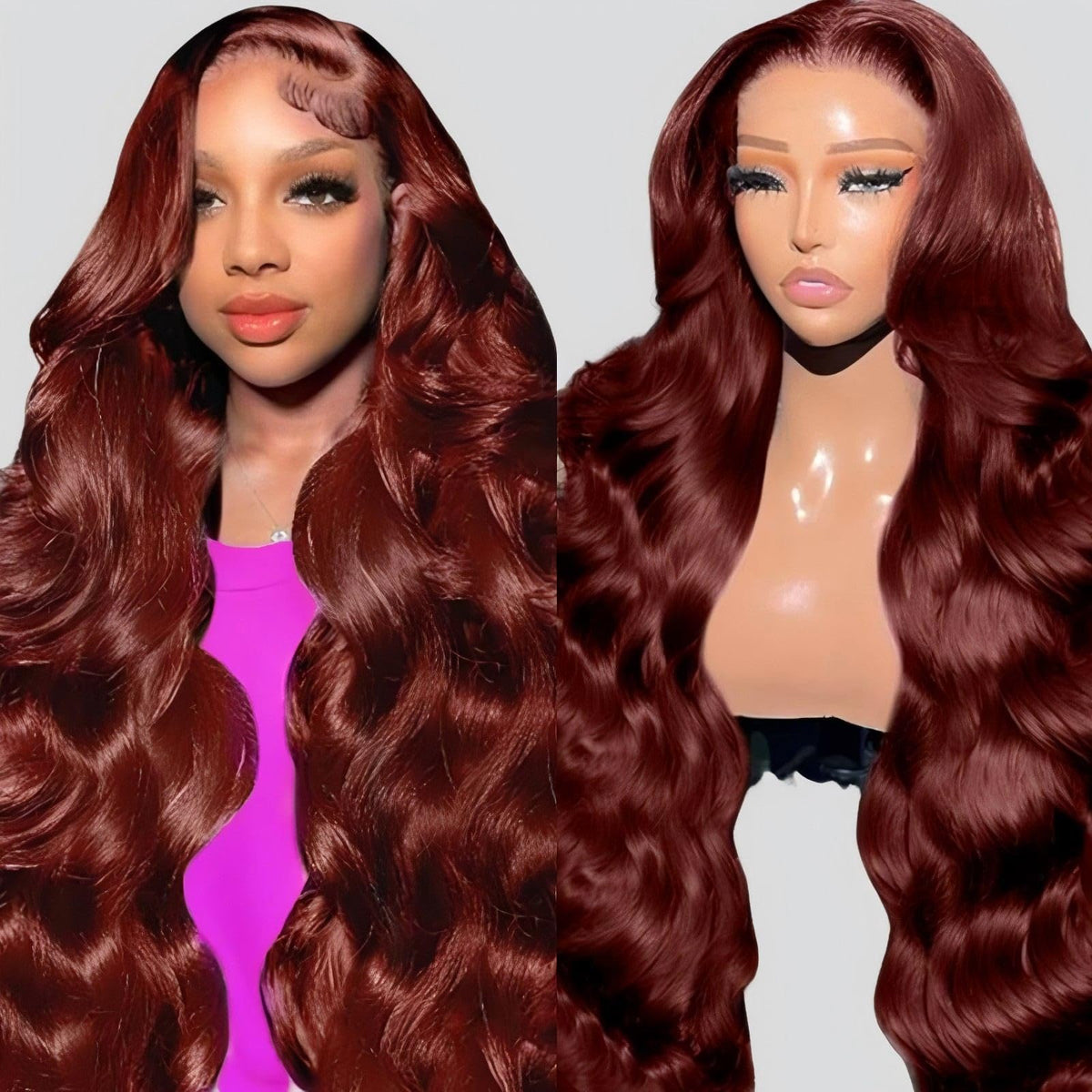 QZOQZO Reddish Brown Lace Front Wig 30 Inch front view