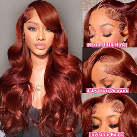 QZOQZO Reddish Brown Lace Front Wig 30 Inch side view