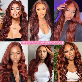 QZOQZO Reddish Brown Lace Front Wig 30 Inch with baby hair