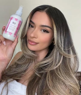 R+Co Candy Stripe Detangling Spray application on hair