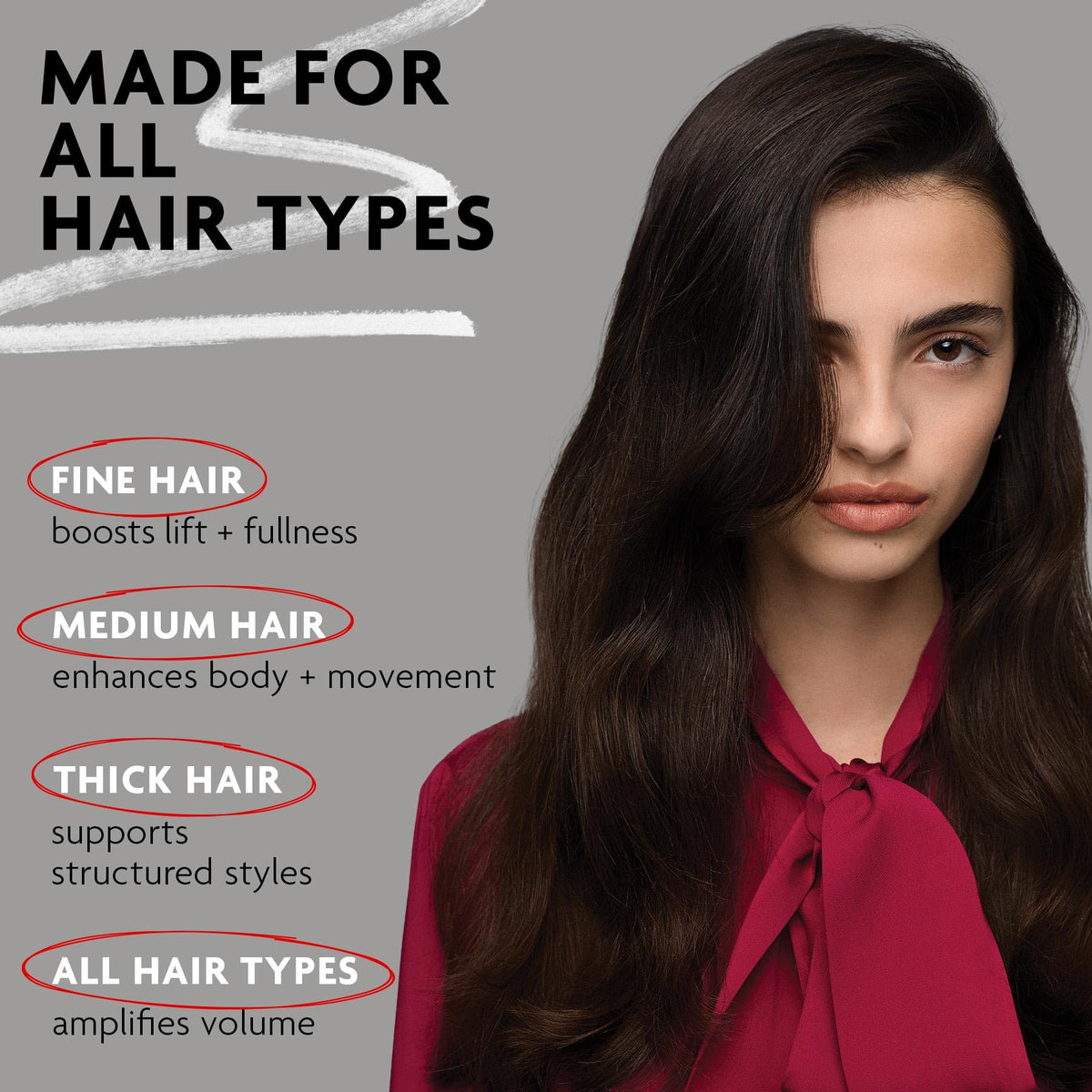 R+Co Dallas Hair Thickening Spray in use on styled hair