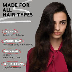 R+Co Dallas Hair Thickening Spray in use on styled hair