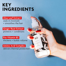 R+Co Dallas Hair Thickening Spray on a bathroom shelf