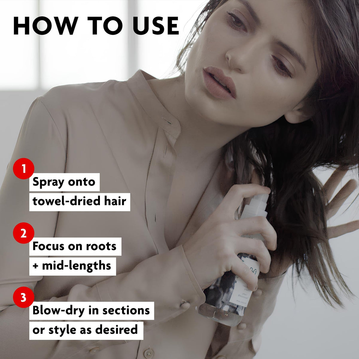 R+Co Dallas Hair Thickening Spray with ingredients displayed