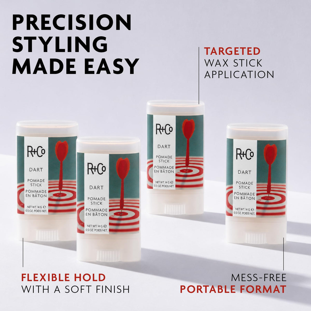 R+Co Dart Pomade Stick 0.5 Oz side view