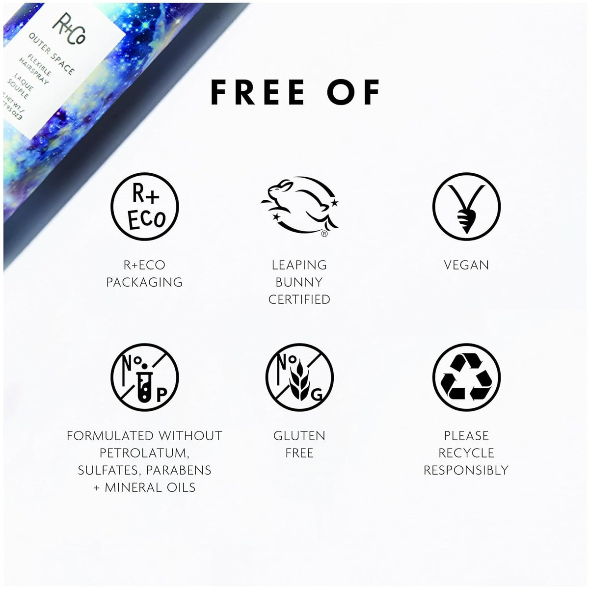R+Co Outer Space Hairspray with styling tools