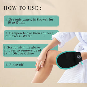 R'GANIA Deep Exfoliating Glove packaging on a bathroom counter