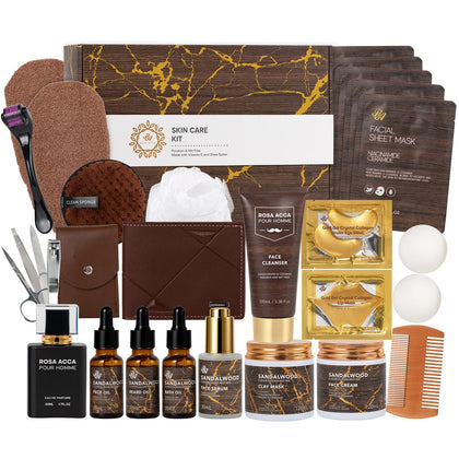 RA ROSA ACCA Men's Sandalwood Facial Skin Care Set packaging front view