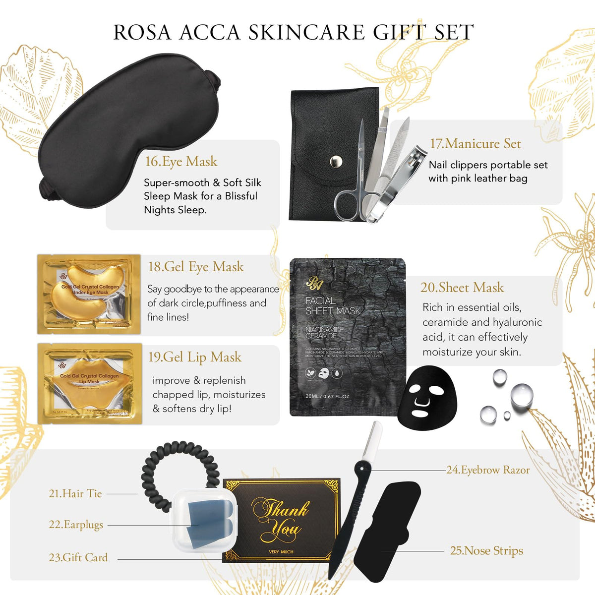 RA ROSA ACCA Spa Gift Basket Set with eye masks and earplugs