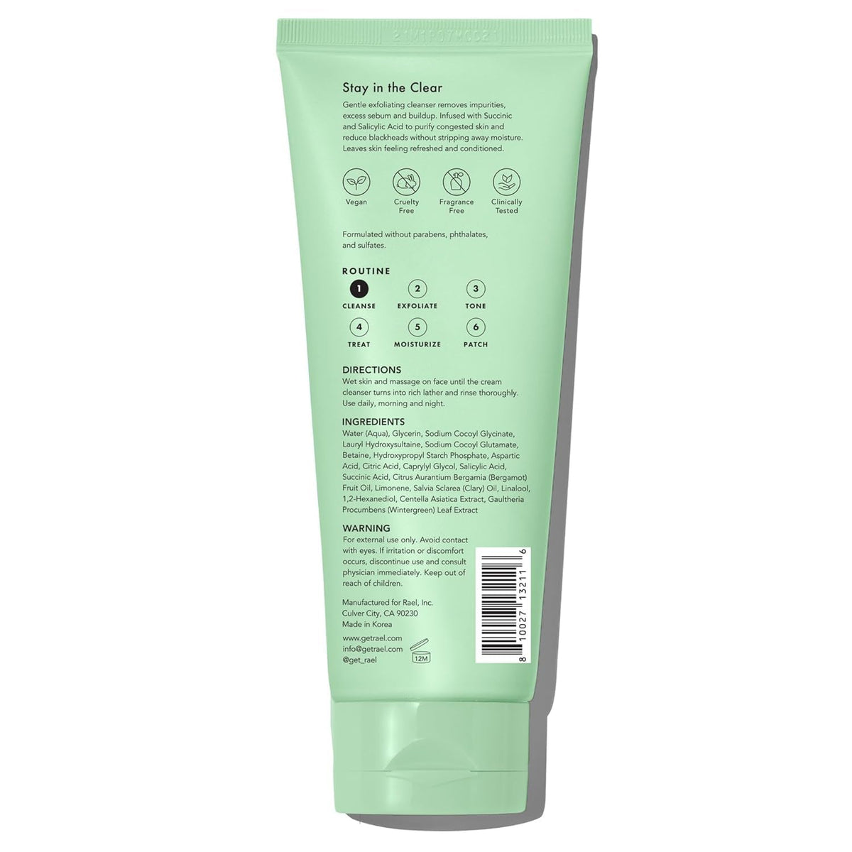 Rael Miracle Clear Facial Cleanser on a countertop with a towel