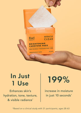 Rael Miracle Clear Toner Pads in use on a model's face