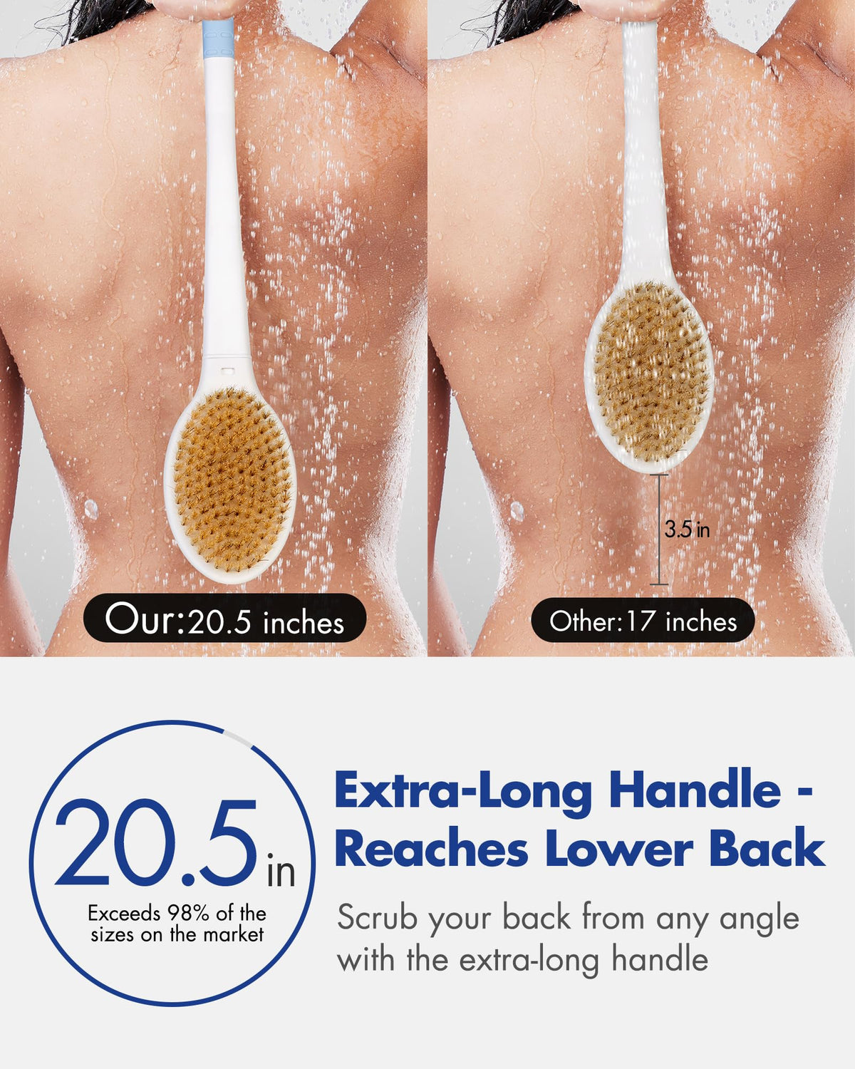 Rafow Back Scrubber Body Shower Brush showing stiff bristles