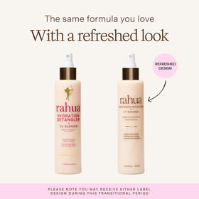 Rahua Hydration Detangler bottle with tropical background