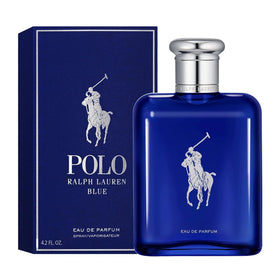 RALPH LAUREN FRAGRANCES Polo Blue Eau de Parfum on a wooden table