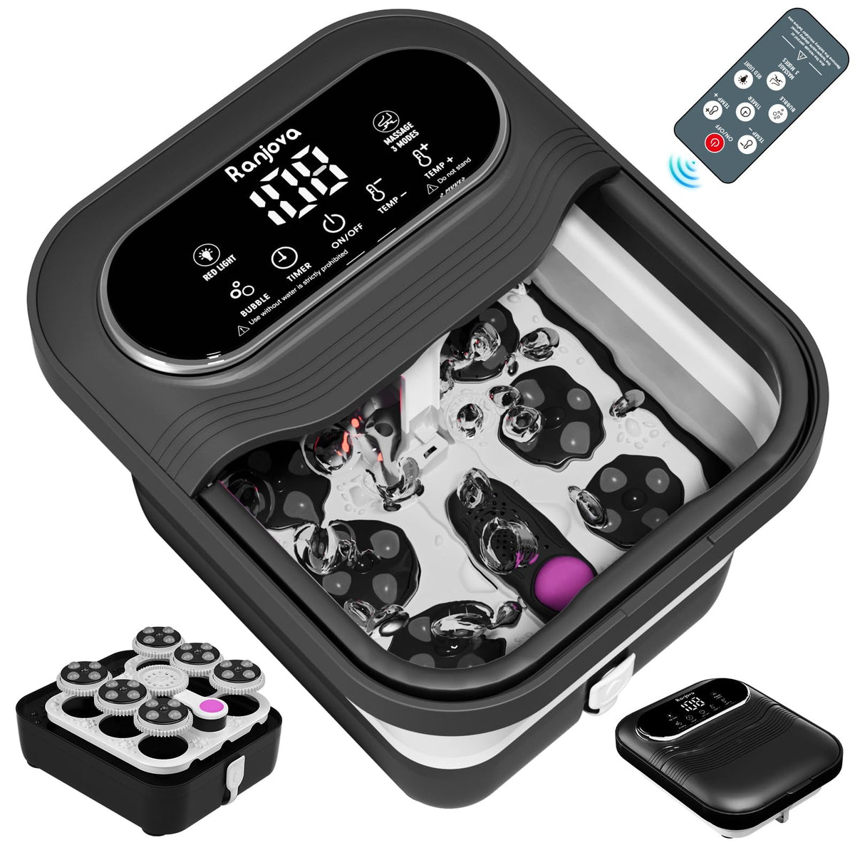 Ranjova Foot Spa Electric Rotary Massage front view with remote control