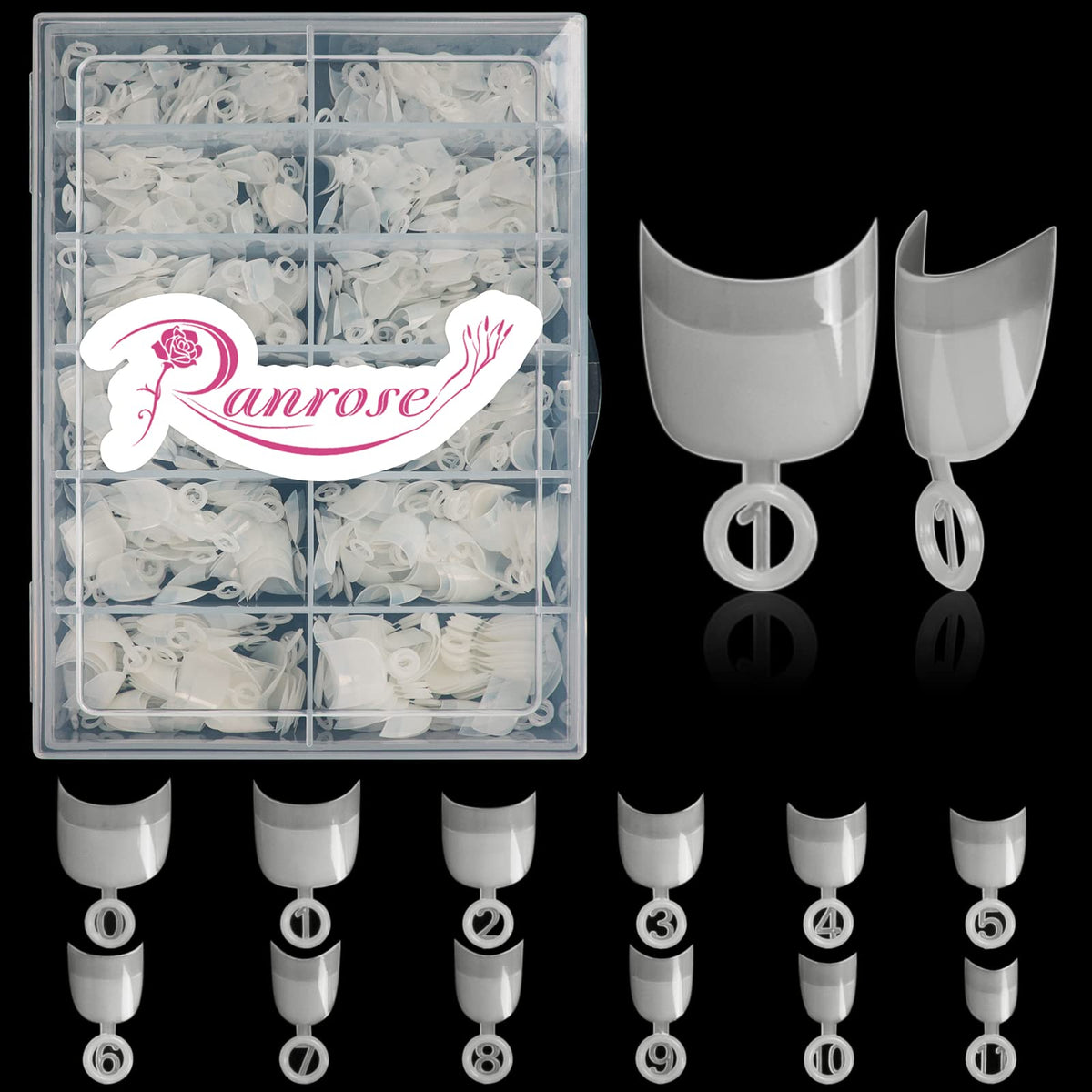 Ranrose 600pcs Short Nail Tips oval half cover in transparent box