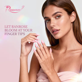 Ranrose almond nail tips displayed in organized storage box