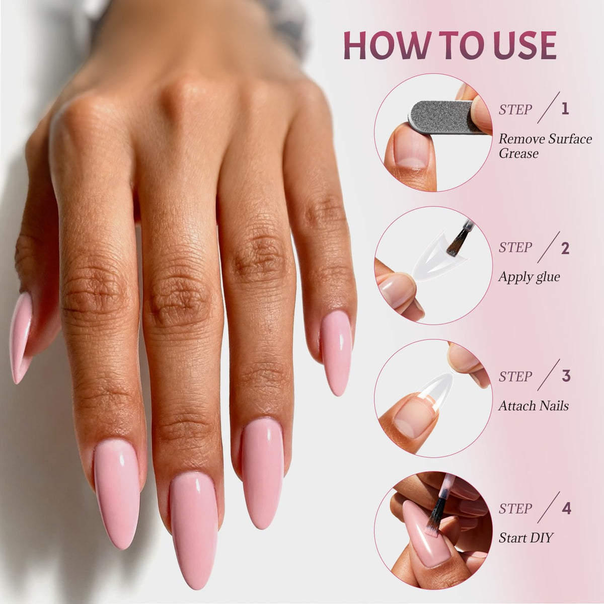 Ranrose almond nail tips with packaging details