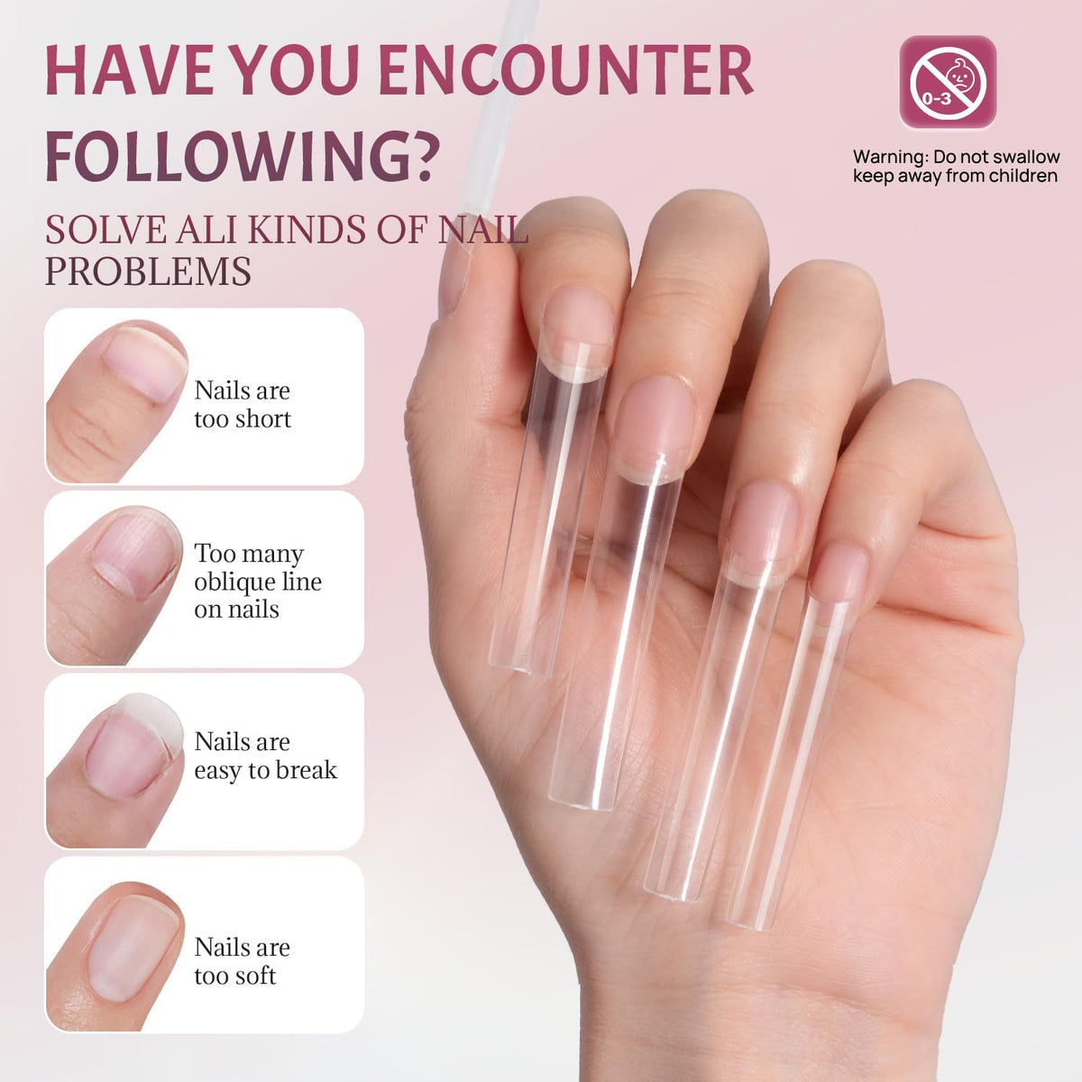 Ranrose Clear Extra Long Nail Tips in use on nails