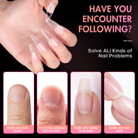 ranrose Long Almond Nail Tips assorted sizes laid out