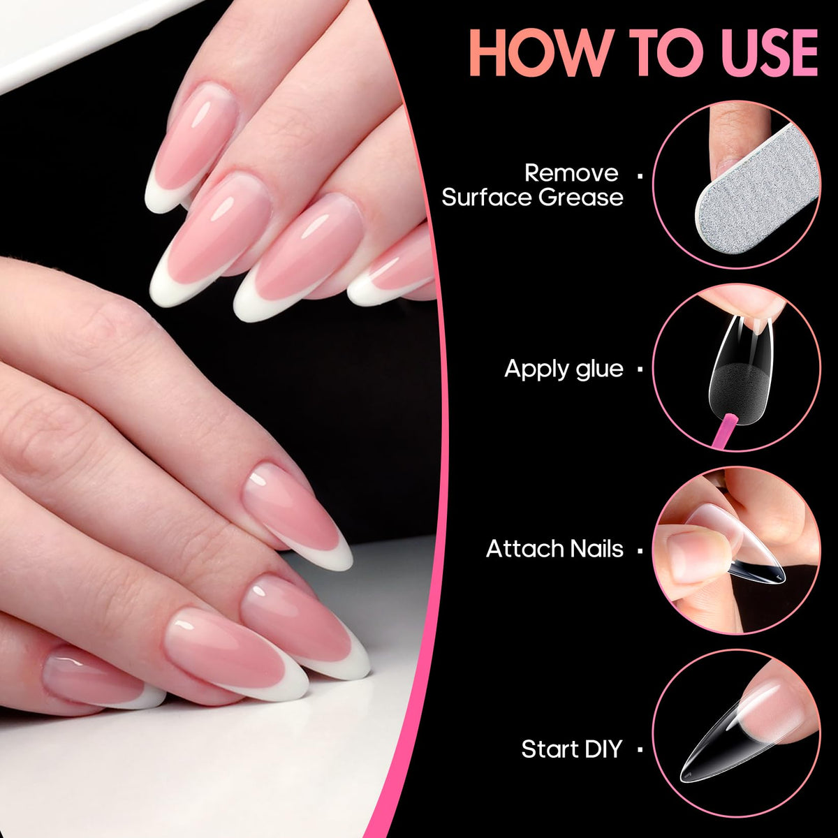 ranrose Long Almond Nail Tips half matte finish close-up