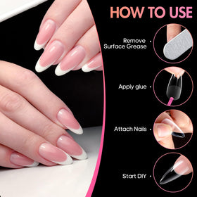 ranrose Long Almond Nail Tips half matte finish close-up
