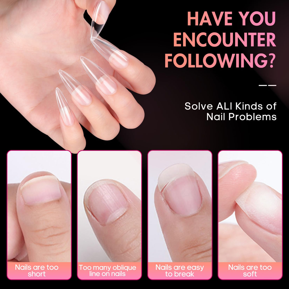 Ranrose Long Almond Nail Tips in a nail art setup
