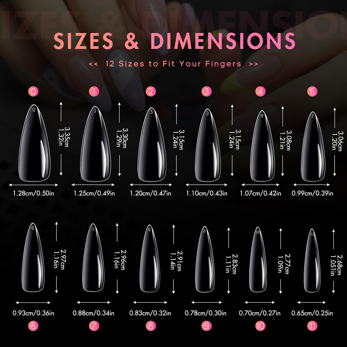 Ranrose Long Almond Nail Tips in use on nails