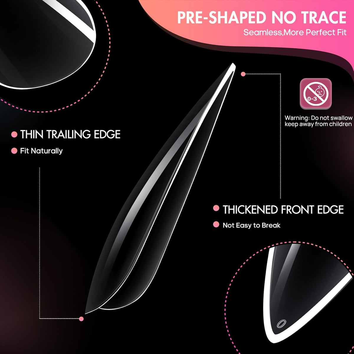 Ranrose Long Almond Nail Tips showing soft gel material